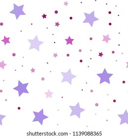 Light Purple vector seamless texture with beautiful stars. Shining colored illustration with stars. Smart design for your business advert.