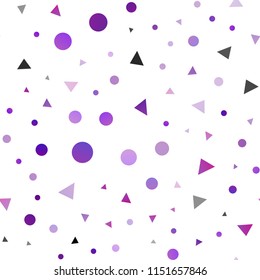 Light Purple vector seamless texture in triangular style with circles. Beautiful illustration with circles, triangles in nature style. Pattern for design of fabric, wallpapers.