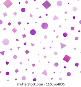 Light Purple vector seamless texture in poly style with circles, cubes. Illustration with colorful circles, triangles, rectangles. Trendy design for wallpaper, fabric makers.