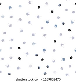 Light Purple vector seamless texture with coffee beans, mugs. Decorative gradient design of coffee cups and beans. Template of a black hot beverage in a cafe.