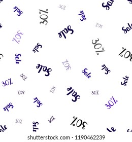 Light Purple vector seamless texture with selling prices 30 %. Colorful set of  percentage signs in simple style. Backdrop for ads, leaflets of Black Friday.