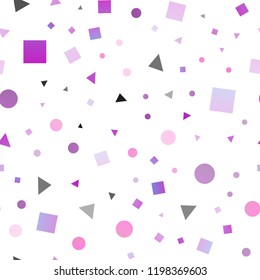Light Purple vector seamless texture in poly style with circles, cubes. Circles, lines, rhombus with colorful gradient. Design for textile, fabric, wallpapers.