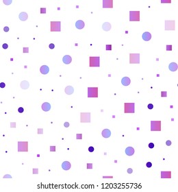 Light Purple vector seamless texture with disks, rectangles. Illustration with set of shining colorful abstract circles, cubes. Design for textile, fabric, wallpapers.