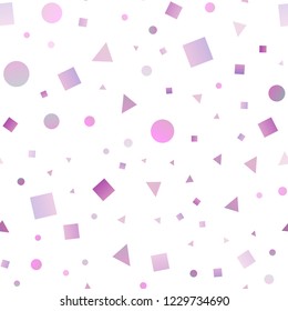Light Purple vector seamless texture in poly style with circles, cubes. Illustration with colorful circles, triangles, rectangles. Template for business cards, websites.