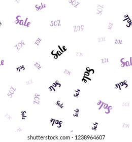 Light Purple vector seamless texture with selling prices 30, 50, 70 %. Illustration with signs of sales on abstract template. Backdrop for super sales on Black Friday.