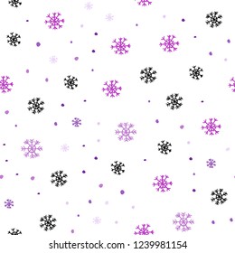 Light Purple vector seamless texture with colored snowflakes. Glitter abstract illustration with crystals of ice. Design for textile, fabric, wallpapers.