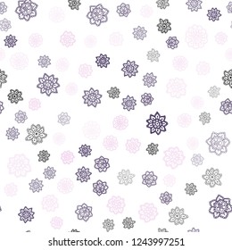 Light Purple vector seamless texture with colored snowflakes. Shining colored illustration with snow in christmas style. Trendy design for wallpaper, fabric makers.