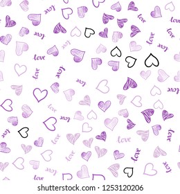 Light Purple vector seamless texture with words LOVE YOU, hearts. Colorful illustration with quote LOVE YOU, hearts. Template for business cards, websites.