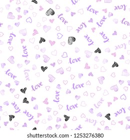 Light Purple vector seamless texture with words LOVE YOU, hearts. Romantic illustration with colorful phrase LOVE YOU, hearts. Design for wallpaper, fabric makers.