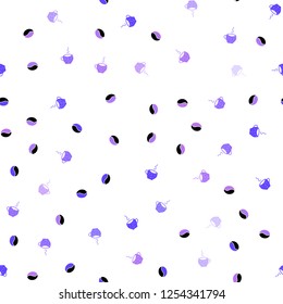 Light Purple vector seamless texture with coffee beans, mugs. Glitter abstract backdrop with gradient mugs, coffee grains. Pattern for menu of cafes and restaurants.