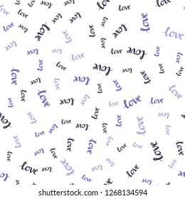 Light Purple vector seamless texture with words LOVE YOU. Decorative illustration with words of love in abstract style. Template for business cards, websites.
