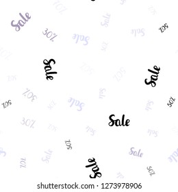Light Purple vector seamless texture with selling prices 30, 50, 70 %. Abstract illustration with colorful gradient symbols of sales. Template for season sales, shopping ads.