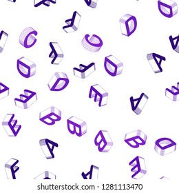 Light Purple vector seamless texture with 3D ABC characters. Colorful gradient design in 3D style with signs of alphabet. Design for textile, fabric, wallpapers.
