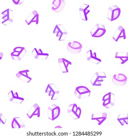 Light Purple vector seamless texture with 3D ABC characters. Colorful gradient design in 3D style with signs of alphabet. Pattern for trendy fabric, wallpapers.