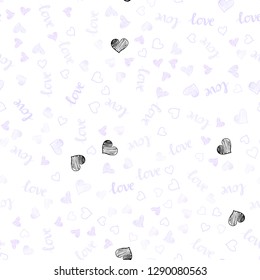 Light Purple vector seamless texture with words LOVE YOU, hearts. Design in doodle style with text LOVE YOU, hearts. Template for business cards, websites.