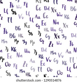Light Purple vector seamless texture with ABC characters. Shining colorful illustration with isolated letters. Template for business cards, websites.
