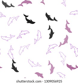 Light Purple vector seamless texture with dolphins. Modern abstract illustration with sea dolphins. Pattern for wildlife ad, booklets.