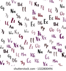 Light Purple vector seamless texture with ABC characters. Abstract illustration with colored latin alphabet. Pattern for trendy fabric, wallpapers.