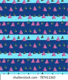 Light Purple vector of small triangles on blue striped background. Illustration of abstract texture of triangles. Pattern design for banner, poster, cover and textile