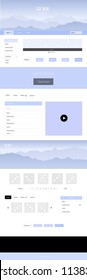 Light Purple vector style guide with mountains. Beautiful ui ux kit with colorful mountains in its header. Sample for your landing page of tourism.