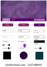 Light Purple vector style guide with sky stars. Simple Material Design Kit with colorful clouds in header. Beautiful layout for websites, landing pages.