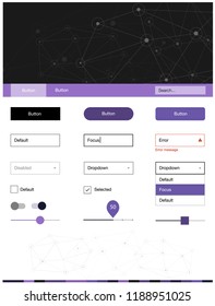 Light Purple vector style guide with triangles, circles. Simple Material Design Kit with colorful triangles, circles. Modern template for your landing page.