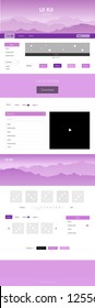 Light Purple vector style guide with mountains. Decorative ui kit design in abstract style with colorful rocks. Template for website of outdoor activities.