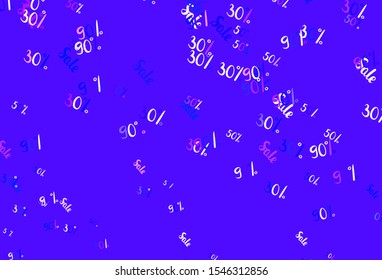 Light Purple vector template with 30, 50, 90% selling. Gradient illustration with discount signs on white backdrop. Design for business ads, commercials.