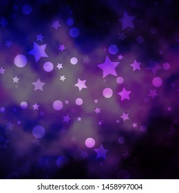Light Purple vector template with circles, stars. Colorful disks, stars on simple gradient background. Texture for window blinds, curtains.