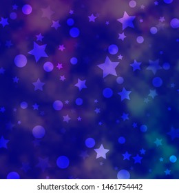 Light Purple vector template with circles, stars. Glitter abstract illustration with colorful drops, stars. Design for wallpaper, fabric makers.