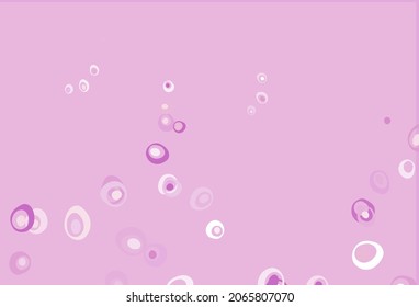 Plantilla de vector púrpura claro con círculos. Hermosa ilustración de color con círculos borrosos en estilo natural. Patrón para sitios web hermosos.