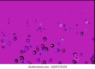 Plantilla de vector púrpura claro con círculos. Burbujas borrosas sobre fondo abstracto con gradiente colorido. Diseño para afiches, pancartas.