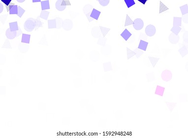 Light Purple vector template with crystals, circles, squares. Decorative design in abstract style with lines, dots, cubes. Modern template for landing page.