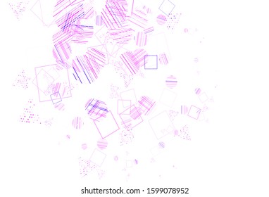 Light Purple vector template with crystals, circles, squares. Glitter abstract illustration with spheres, squares, lines. Best design for poster, banner.
