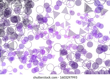 Light Purple vector template with crystals, circles. Glitter abstract illustration with spheres, triangular lines. Pattern for commercials.