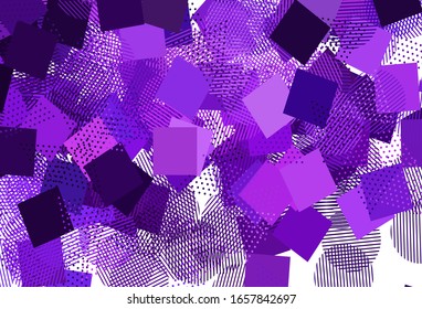 Plantilla vectorial ligera púrpura con cristales, círculos, cuadrados. Círculos, líneas, rhombus con gradiente colorido. Mejor diseño para afiche, pancarta.