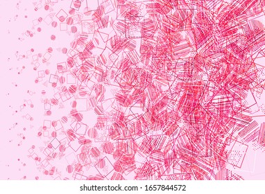 Light Purple vector template with crystals, circles, squares. Decorative design in abstract style with lines, dots, cubes. Pattern for booklets, leaflets