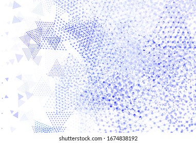 Plantilla vectorial ligera púrpura con cristales, círculos. Ilustración de degradado abstracta con círculos, triángulos. Plantilla para fondos de pantalla.