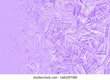 Plantilla vectorial ligera púrpura con cristales, círculos, cuadrados. Ilustración de degradado abstracta con círculos, triángulos, cubos. Patrón para sitios web.