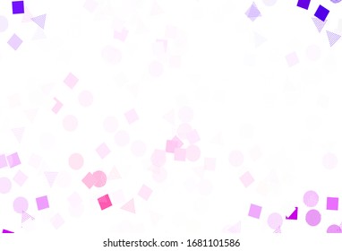 Light Purple vector template with crystals, circles, squares. Abstract gradient illustration with circles, triangles, cubes. Pattern for commercials.