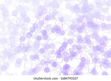 Light Purple vector template with crystals, circles. Glitter abstract illustration with spheres, triangular lines. Modern template for landing page.