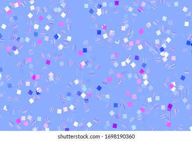 Plantilla vectorial ligera púrpura con cristales, círculos, cuadrados. Ilustración con círculos coloridos, triángulos, rectángulos. Plan para folletos y folletos