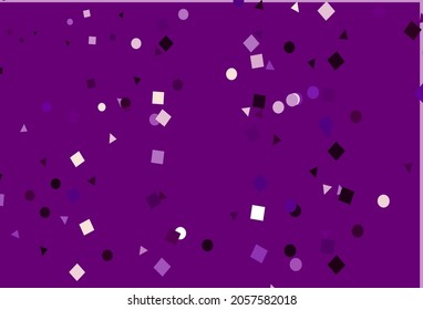 Plantilla de vector púrpura claro con cristales, círculos, cuadrados. Círculos, líneas, rhombus con gradiente colorido. El patrón se puede usar para sitios web.