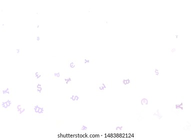 Light Purple vector template with currency. Shining colored illustration with currency signs. Pattern for trader ads, booklets, leaflets.