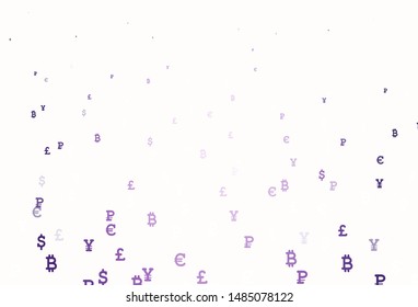 Light Purple vector template with currency. Blurred design in simple style with symbols of currency. Pattern for bank ads, posters, banners.