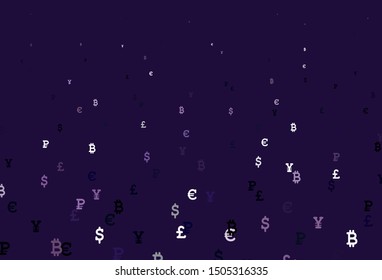 Light Purple vector template with currency. Shining illustration with signs of currency on abstract template. Pattern for financial, investment websites.