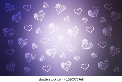 Light Purple vector template with doodle hearts. Decorative shining illustration with hearts on abstract template. Beautiful design for your business advert of anniversary.