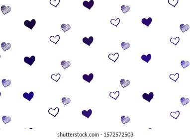 Light Purple vector template with doodle hearts. Blurred decorative design in doodle style with hearts. Pattern for carnival, festival romantic leaflets.