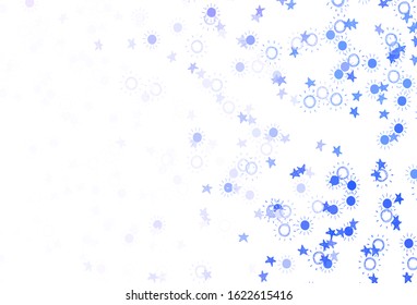 Light Purple vector template with doodle stars, suns. Blurred decorative design in simple style with stars, suns. Best design for your ad, poster, banner.