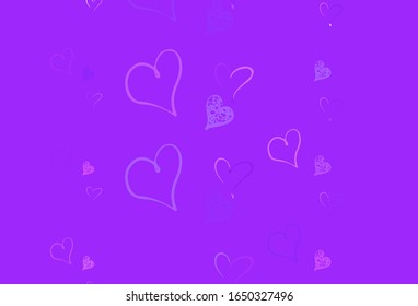 Planta ligera vectorial púrpura con corazones de garabatos. Hermosos corazones estilo celebración en ilustraciones abstractas. Patrón de regalos de matrimonio, felicitaciones.